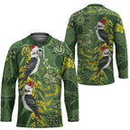 Aussie Kokaburra Golden Wattle Christmas Hockey Jersey Aboriginal Dots Painting Green Motif - Aussie Hoodie