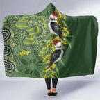 Aussie Kokaburra Golden Wattle Christmas Hooded Blanket Aboriginal Dots Painting Green Motif - Aussie Hoodie