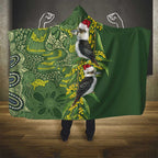 Aussie Kokaburra Golden Wattle Christmas Hooded Blanket Aboriginal Dots Painting Green Motif - Aussie Hoodie