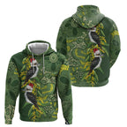 Aussie Kokaburra Golden Wattle Christmas Hoodie Aboriginal Dots Painting Green Motif - Aussie Hoodie