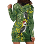 Aussie Kokaburra Golden Wattle Christmas Hoodie Dress Aboriginal Dots Painting Green Motif - Aussie Hoodie