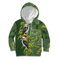 Aussie Kokaburra Golden Wattle Christmas Kid Hoodie Aboriginal Dots Painting Green Motif - Aussie Hoodie