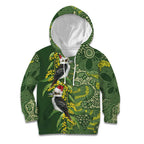 Aussie Kokaburra Golden Wattle Christmas Kid Hoodie Aboriginal Dots Painting Green Motif - Aussie Hoodie