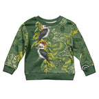 Aussie Kokaburra Golden Wattle Christmas Kid Ugly Christmas Sweater Aboriginal Dots Painting Green Motif - Aussie Hoodie