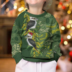 Aussie Kokaburra Golden Wattle Christmas Kid Ugly Christmas Sweater Aboriginal Dots Painting Green Motif - Aussie Hoodie