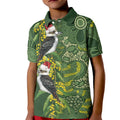 Aussie Kokaburra Golden Wattle Christmas Kid Polo Shirt Aboriginal Dots Painting Green Motif - Aussie Hoodie