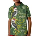 Aussie Kokaburra Golden Wattle Christmas Kid Polo Shirt Aboriginal Dots Painting Green Motif - Aussie Hoodie