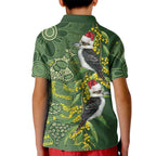 Aussie Kokaburra Golden Wattle Christmas Kid Polo Shirt Aboriginal Dots Painting Green Motif - Aussie Hoodie