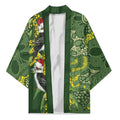 Aussie Kokaburra Golden Wattle Christmas Kimono Aboriginal Dots Painting Green Motif - Aussie Hoodie