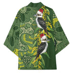 Aussie Kokaburra Golden Wattle Christmas Kimono Aboriginal Dots Painting Green Motif - Aussie Hoodie