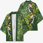 Aussie Kokaburra Golden Wattle Christmas Kimono Aboriginal Dots Painting Green Motif - Aussie Hoodie