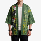 Aussie Kokaburra Golden Wattle Christmas Kimono Aboriginal Dots Painting Green Motif - Aussie Hoodie