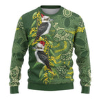 Aussie Kokaburra Golden Wattle Christmas Ugly Christmas Sweater Aboriginal Dots Painting Green Motif - Aussie Hoodie