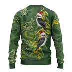 Aussie Kokaburra Golden Wattle Christmas Ugly Christmas Sweater Aboriginal Dots Painting Green Motif - Aussie Hoodie