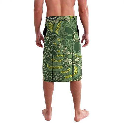 Aussie Kokaburra Golden Wattle Christmas Lavalava Aboriginal Dots Painting Green Motif - Aussie Hoodie