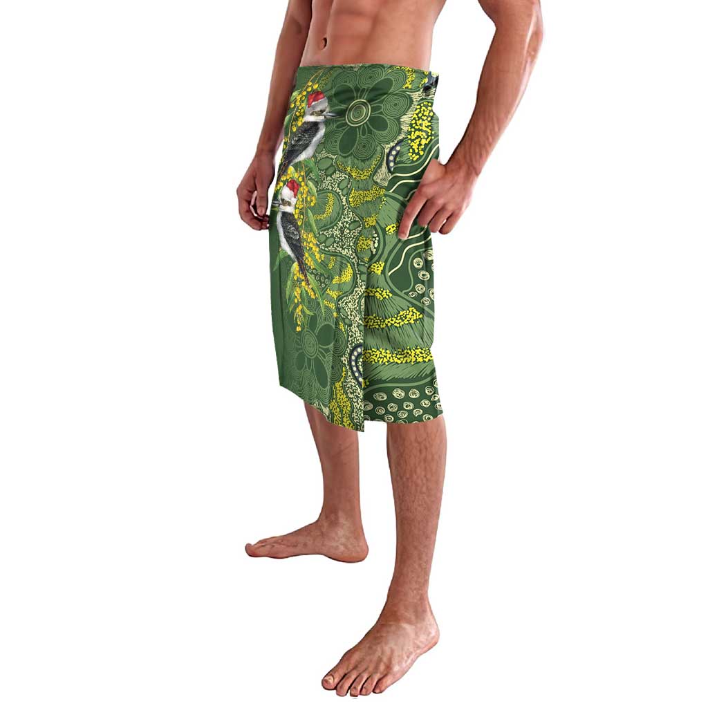 Aussie Kokaburra Golden Wattle Christmas Lavalava Aboriginal Dots Painting Green Motif - Aussie Hoodie