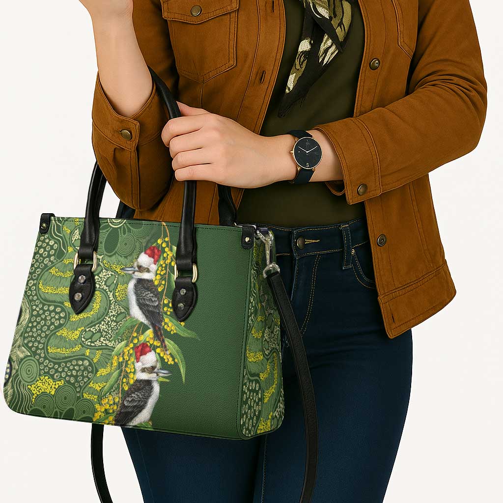 Aussie Kokaburra Golden Wattle Christmas Leather Bag Aboriginal Dots Painting Green Motif - Aussie Hoodie