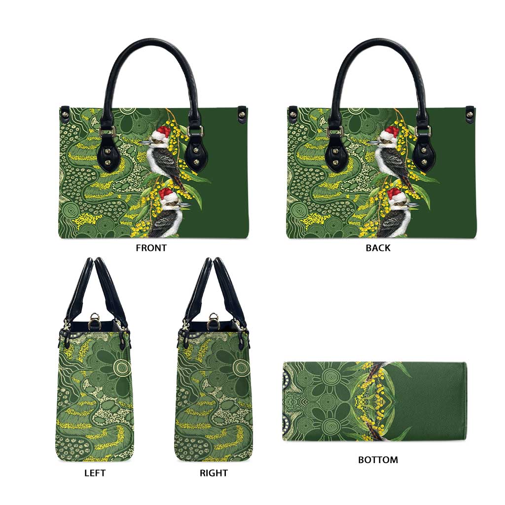 Aussie Kokaburra Golden Wattle Christmas Leather Bag Aboriginal Dots Painting Green Motif - Aussie Hoodie