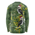 Aussie Kokaburra Golden Wattle Christmas Long Sleeve Shirt Aboriginal Dots Painting Green Motif - Aussie Hoodie