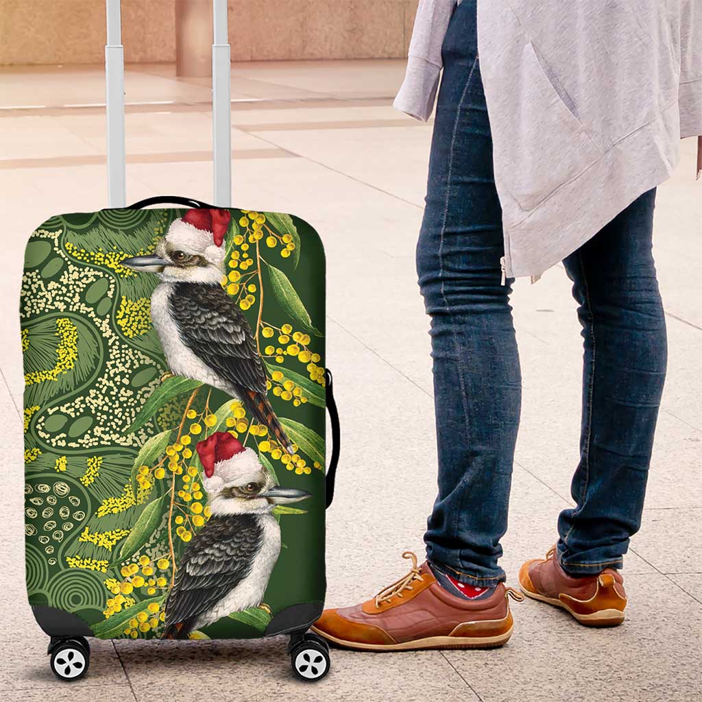 Aussie Kokaburra Golden Wattle Christmas Luggage Cover Aboriginal Dots Painting Green Motif - Aussie Hoodie