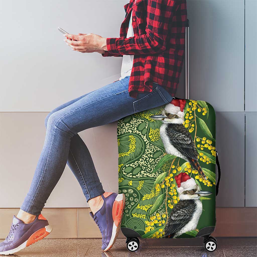 Aussie Kokaburra Golden Wattle Christmas Luggage Cover Aboriginal Dots Painting Green Motif - Aussie Hoodie