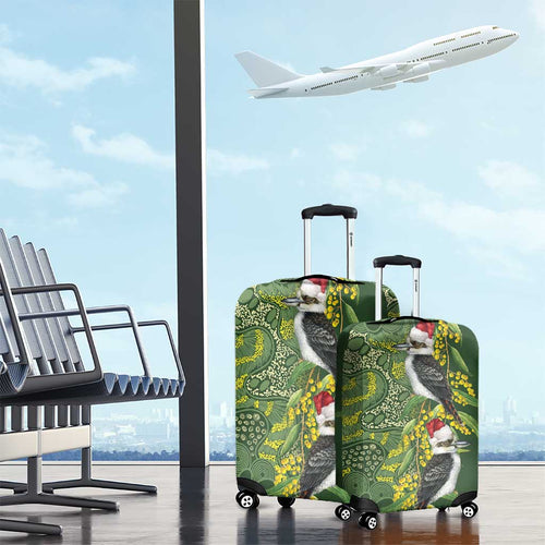 Aussie Kokaburra Golden Wattle Christmas Luggage Cover Aboriginal Dots Painting Green Motif - Aussie Hoodie
