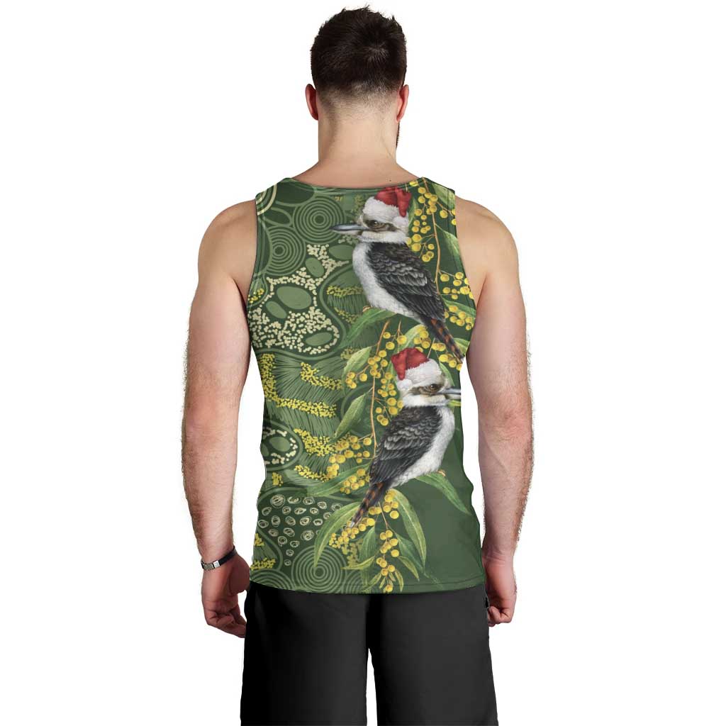 Aussie Kokaburra Golden Wattle Christmas Men Tank Top Aboriginal Dots Painting Green Motif - Aussie Hoodie