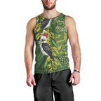 Aussie Kokaburra Golden Wattle Christmas Men Tank Top Aboriginal Dots Painting Green Motif - Aussie Hoodie