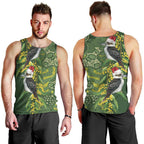 Aussie Kokaburra Golden Wattle Christmas Men Tank Top Aboriginal Dots Painting Green Motif - Aussie Hoodie