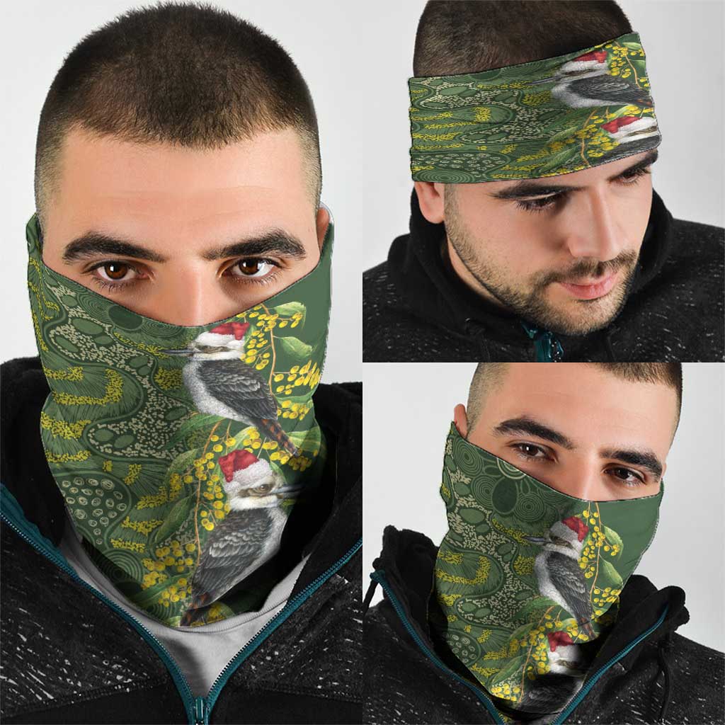 Aussie Kokaburra Golden Wattle Christmas Neck Gaiter Aboriginal Dots Painting Green Motif - Aussie Hoodie