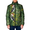 Aussie Kokaburra Golden Wattle Christmas Padded Jacket Aboriginal Dots Painting Green Motif - Aussie Hoodie
