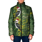 Aussie Kokaburra Golden Wattle Christmas Padded Jacket Aboriginal Dots Painting Green Motif - Aussie Hoodie