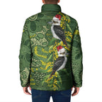 Aussie Kokaburra Golden Wattle Christmas Padded Jacket Aboriginal Dots Painting Green Motif - Aussie Hoodie