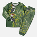 Aussie Kokaburra Golden Wattle Christmas Pajama Set Aboriginal Dots Painting Green Motif - Aussie Hoodie