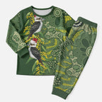 Aussie Kokaburra Golden Wattle Christmas Pajama Set Aboriginal Dots Painting Green Motif - Aussie Hoodie