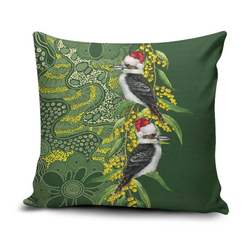 Aussie Kokaburra Golden Wattle Christmas Pillow Cover Aboriginal Dots Painting Green Motif - Aussie Hoodie