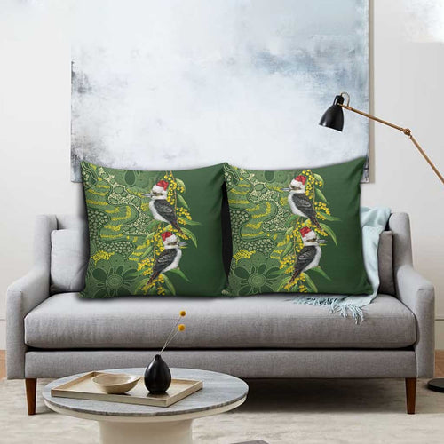 Aussie Kokaburra Golden Wattle Christmas Pillow Cover Aboriginal Dots Painting Green Motif - Aussie Hoodie