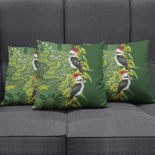 Aussie Kokaburra Golden Wattle Christmas Pillow Cover Aboriginal Dots Painting Green Motif - Aussie Hoodie