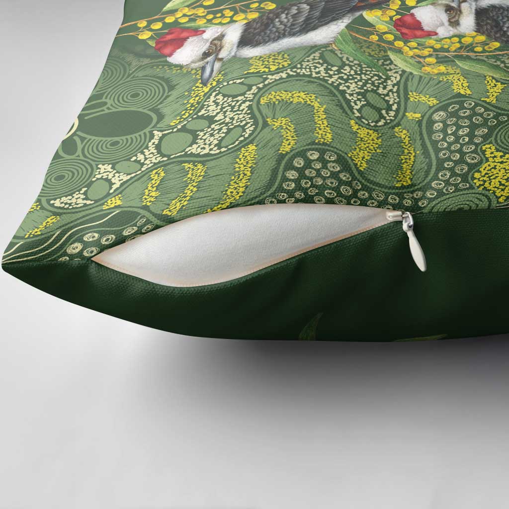 Aussie Kokaburra Golden Wattle Christmas Pillow Cover Aboriginal Dots Painting Green Motif - Aussie Hoodie