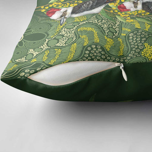 Aussie Kokaburra Golden Wattle Christmas Pillow Cover Aboriginal Dots Painting Green Motif - Aussie Hoodie