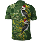 Aussie Kokaburra Golden Wattle Christmas Polo Shirt Aboriginal Dots Painting Green Motif - Aussie Hoodie