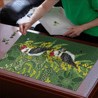 Aussie Kokaburra Golden Wattle Christmas Puzzle Aboriginal Dots Painting Green Motif - Aussie Hoodie