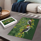 Aussie Kokaburra Golden Wattle Christmas Puzzle Aboriginal Dots Painting Green Motif - Aussie Hoodie