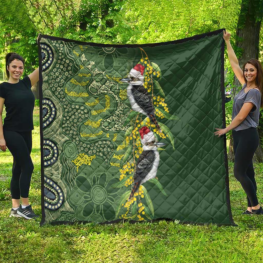 Aussie Kokaburra Golden Wattle Christmas Quilt Aboriginal Dots Painting Green Motif - Aussie Hoodie