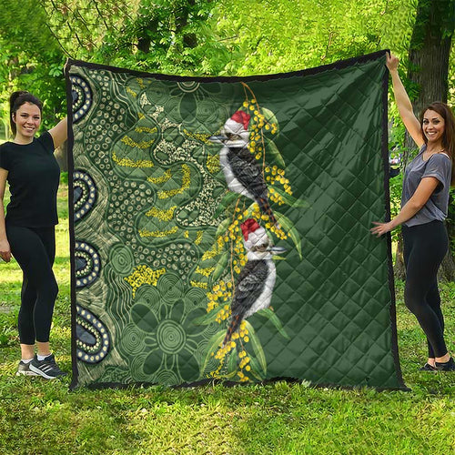 Aussie Kokaburra Golden Wattle Christmas Quilt Aboriginal Dots Painting Green Motif - Aussie Hoodie