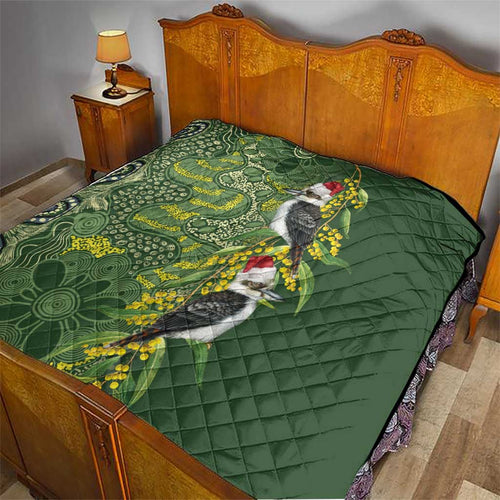 Aussie Kokaburra Golden Wattle Christmas Quilt Aboriginal Dots Painting Green Motif - Aussie Hoodie