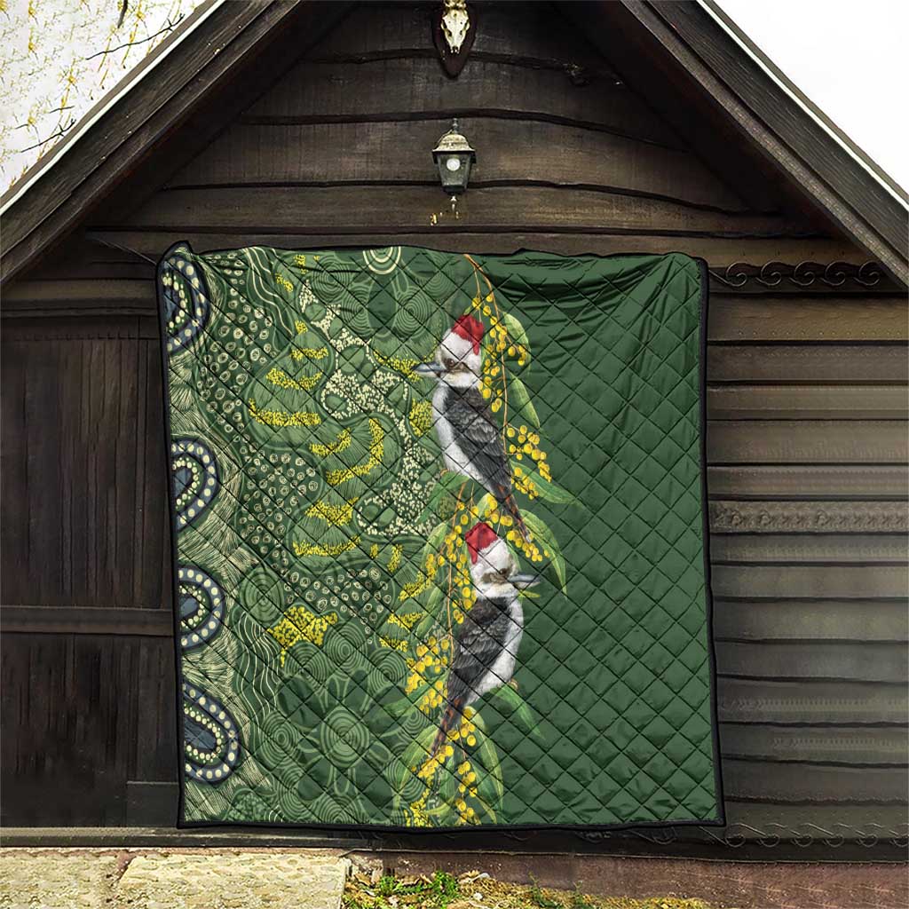 Aussie Kokaburra Golden Wattle Christmas Quilt Aboriginal Dots Painting Green Motif - Aussie Hoodie