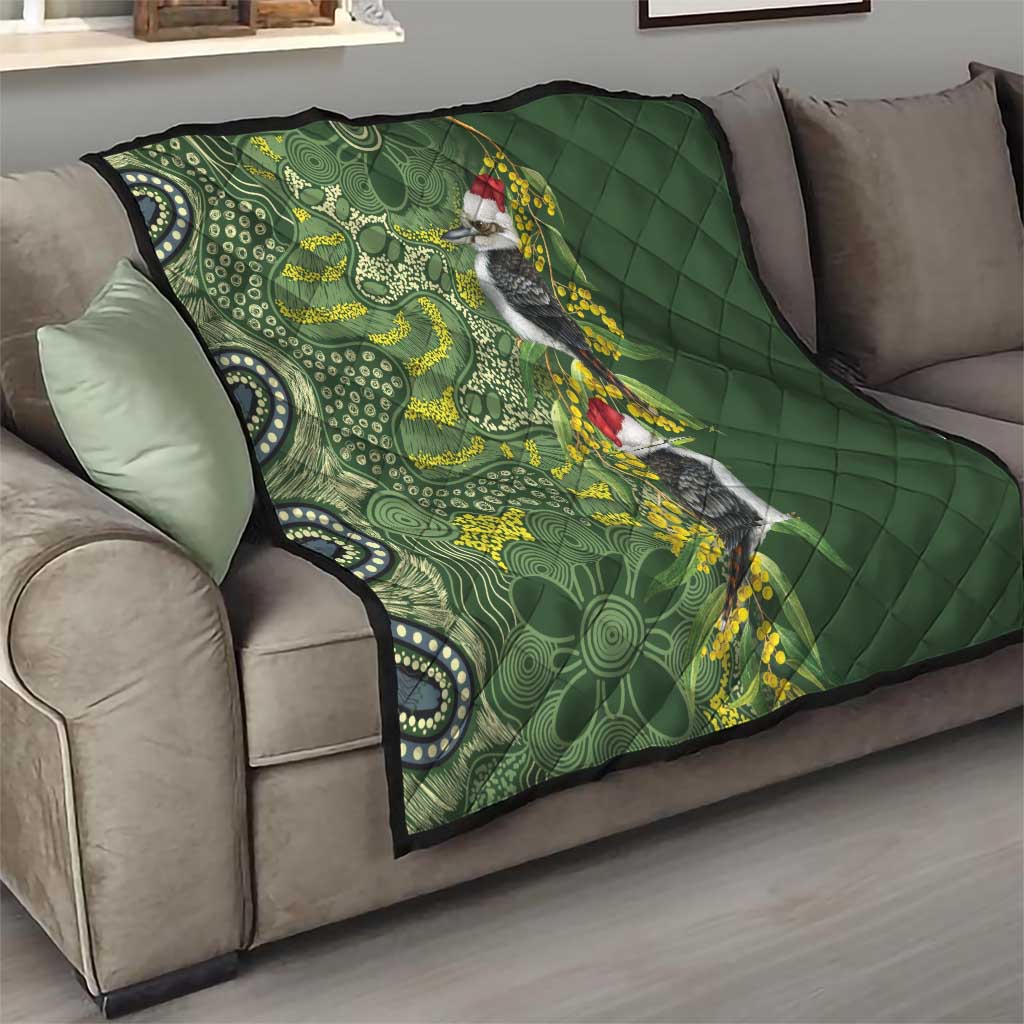 Aussie Kokaburra Golden Wattle Christmas Quilt Aboriginal Dots Painting Green Motif - Aussie Hoodie