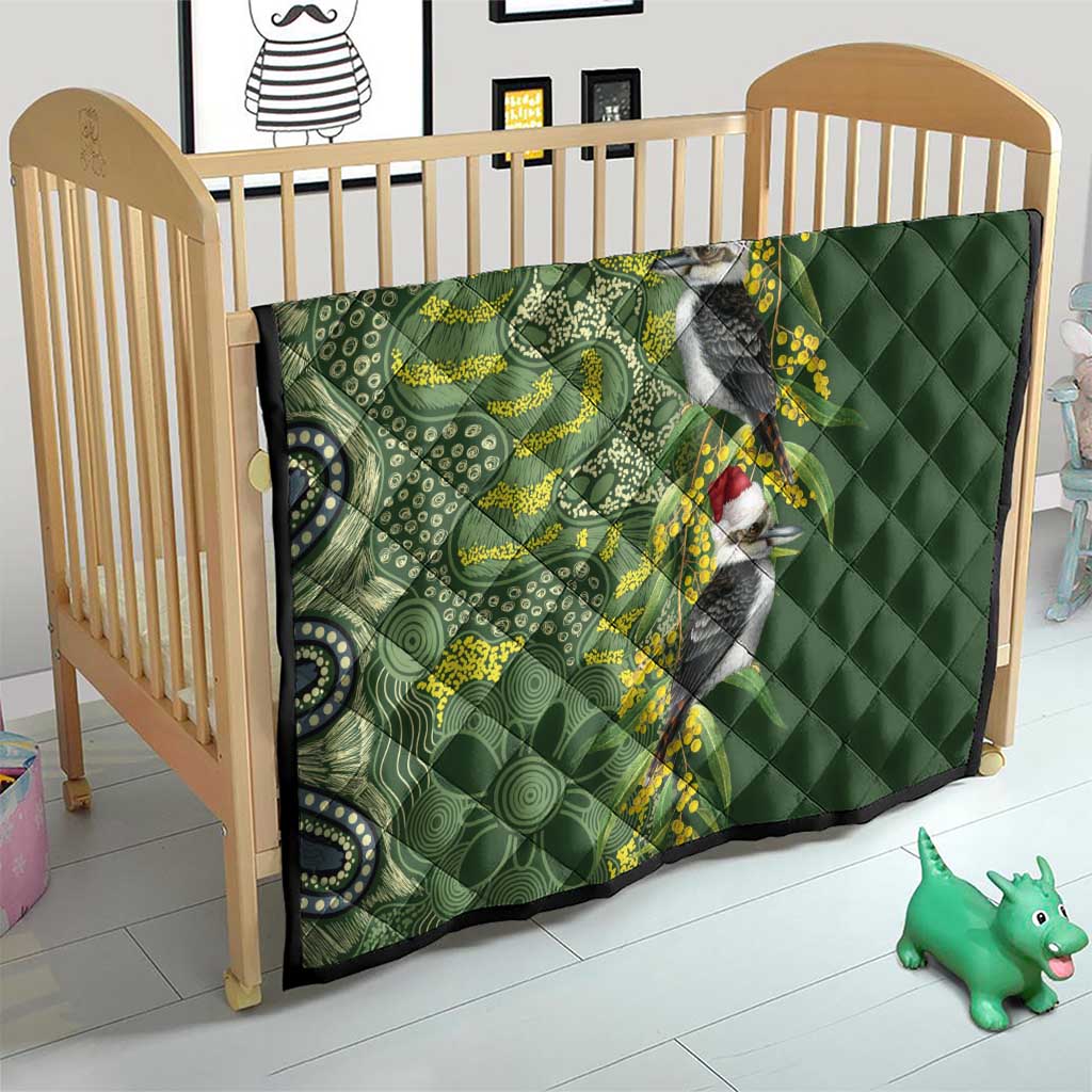 Aussie Kokaburra Golden Wattle Christmas Quilt Aboriginal Dots Painting Green Motif - Aussie Hoodie