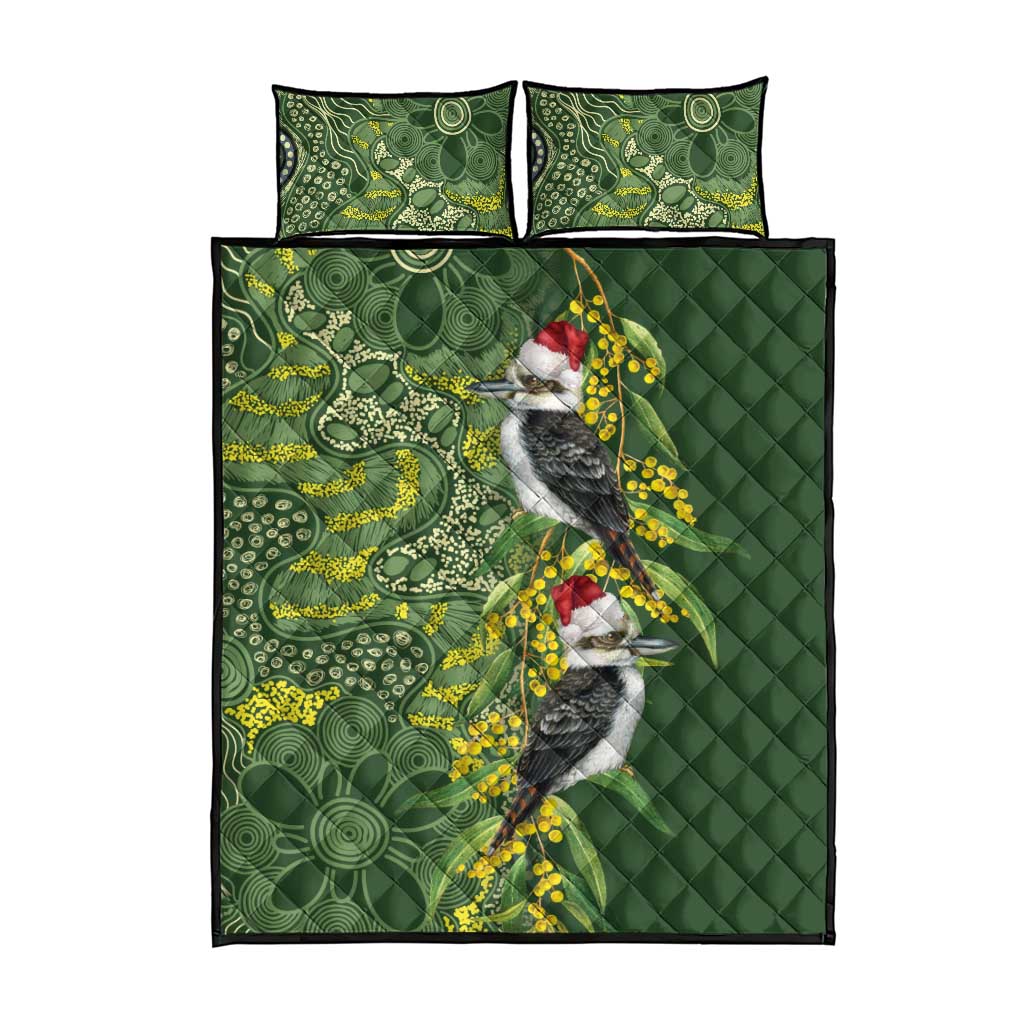 Aussie Kokaburra Golden Wattle Christmas Quilt Bed Set Aboriginal Dots Painting Green Motif - Aussie Hoodie
